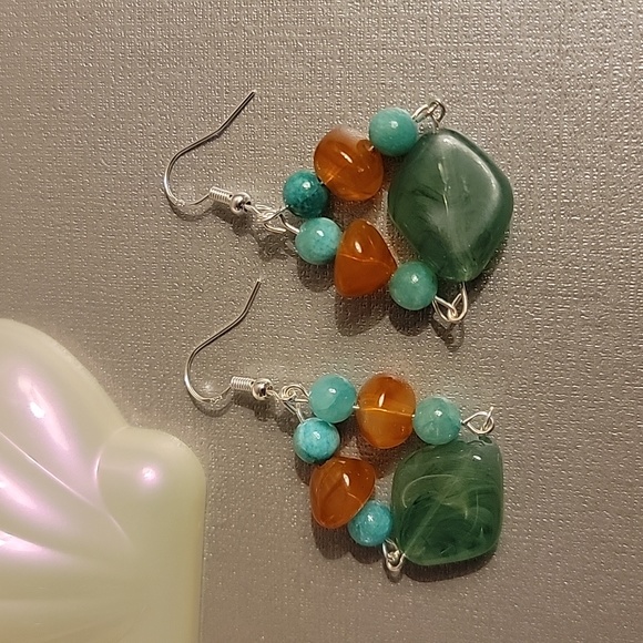 handcrafted Jewelry - Aqua, Green and Orange Earrings 🆕️